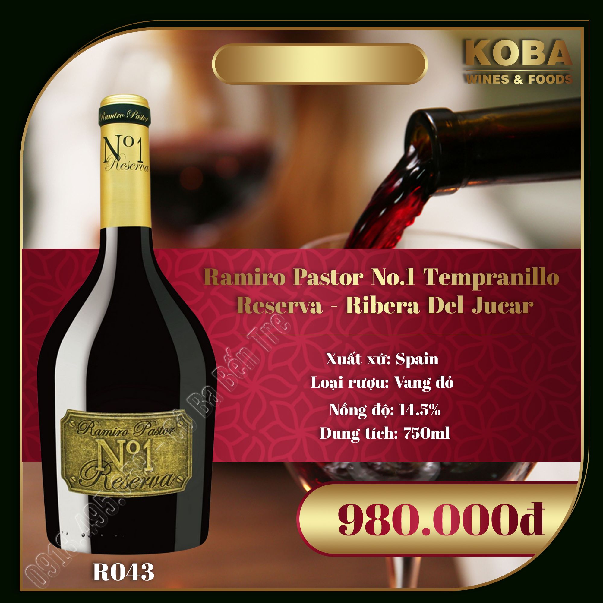 Rượu Vang Đỏ Spain - Ramiro Pastor No.1 Tempranillo Reserva - Ribera Del Jucar - 14.5 độ