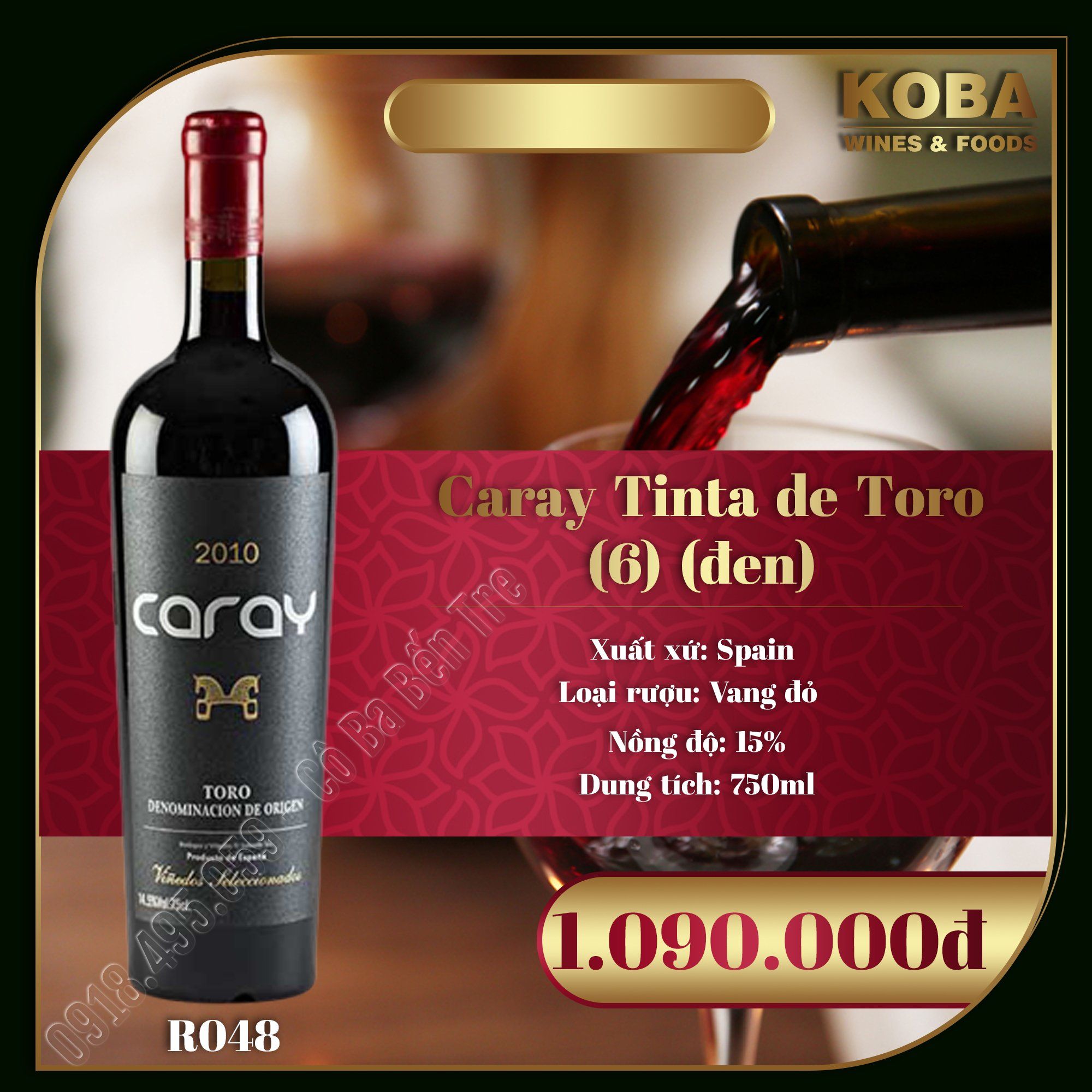 Rượu Vang Đỏ Spain - Caray Tinta de Toro 2010 (6) (Đen) - 15 độ