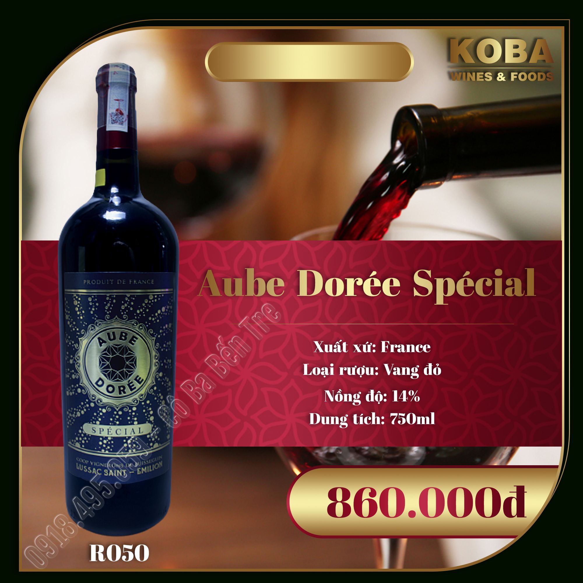 Rượu Vang Đỏ Pháp - Aube Dorée Spécial Lussac Saint-Émilion - 14 độ
