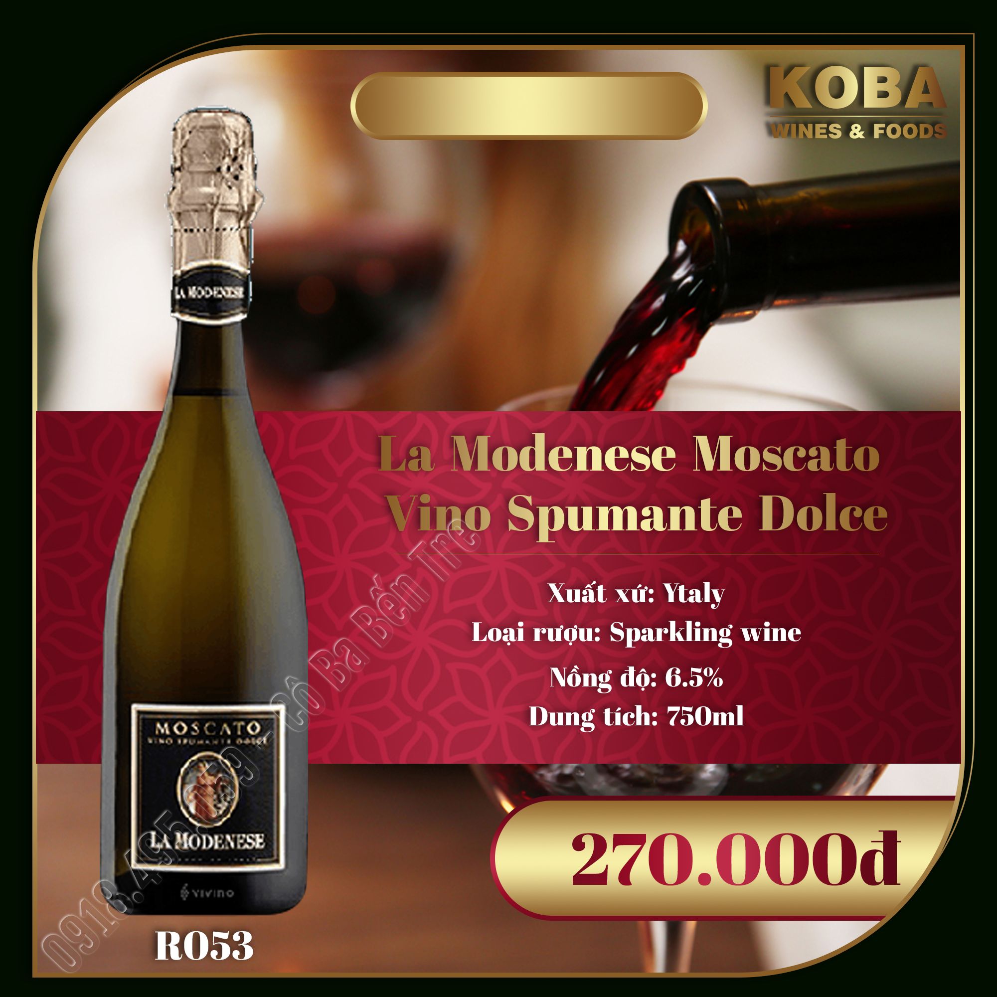 Rượu Vang Nổ Ý - La Modenese Moscato Vino Spumante Dolce - 6.5 độ