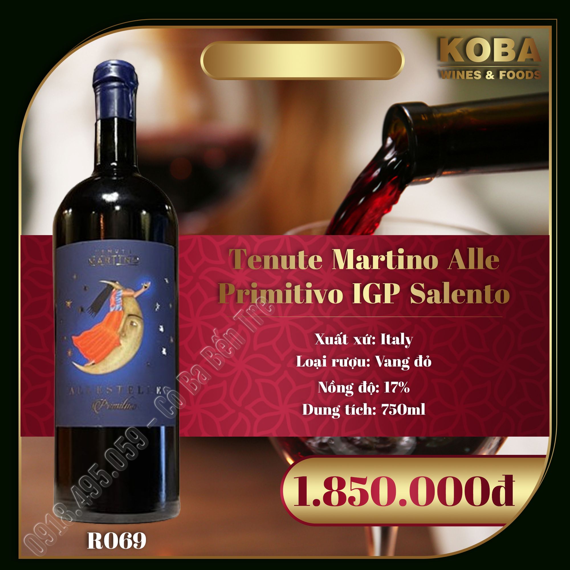 Rượu Vang Đỏ Ý - Tenute Martino Alle Primitivo IGP Salento - 17 độ