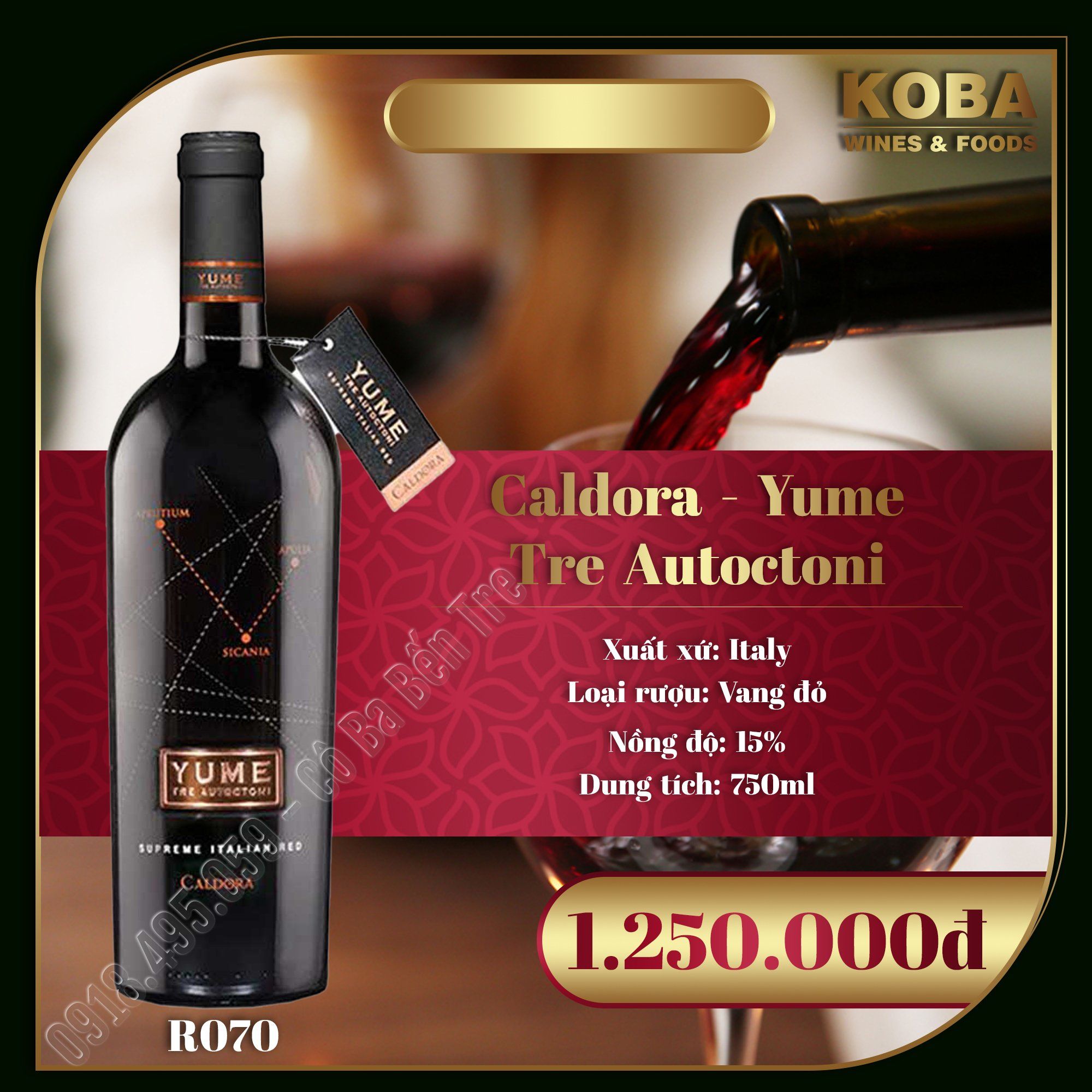 Rượu Vang Đỏ Ý - Caldora - Yume Tre Autoctoni - 15 độ