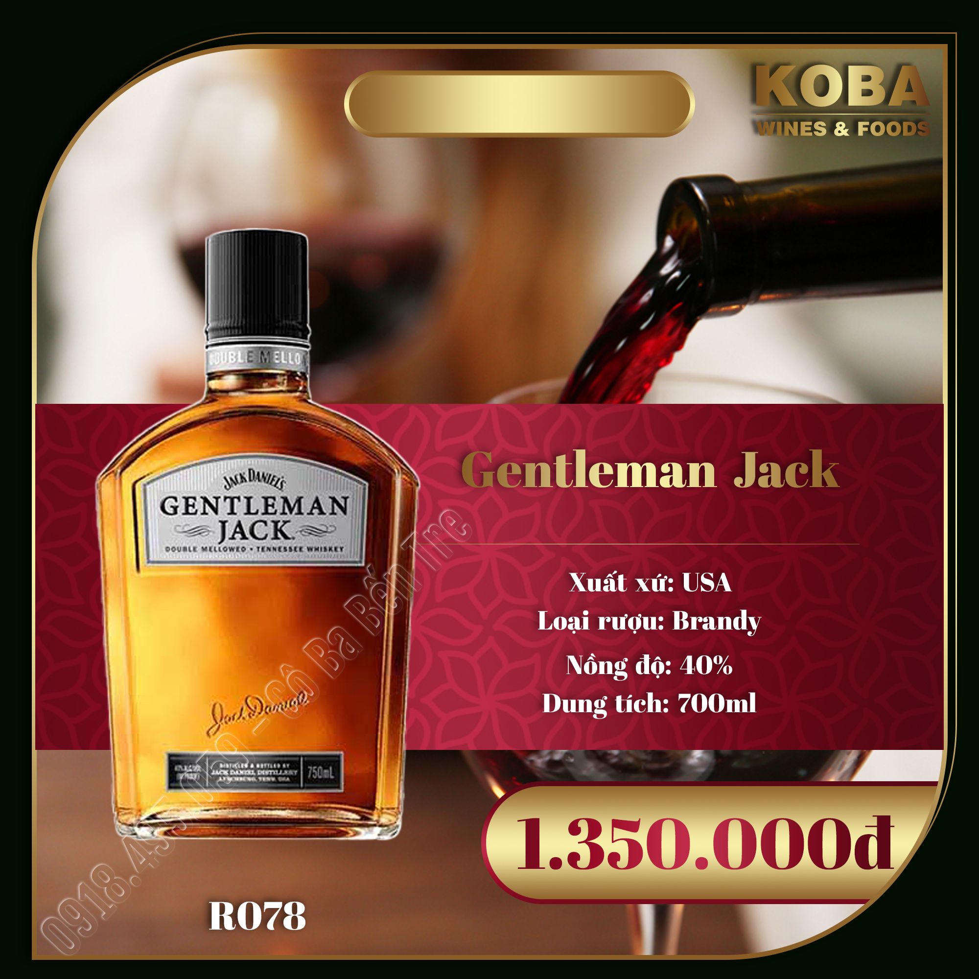 Rượu Brandy USA Gentleman Jack 40 độ Koba Group