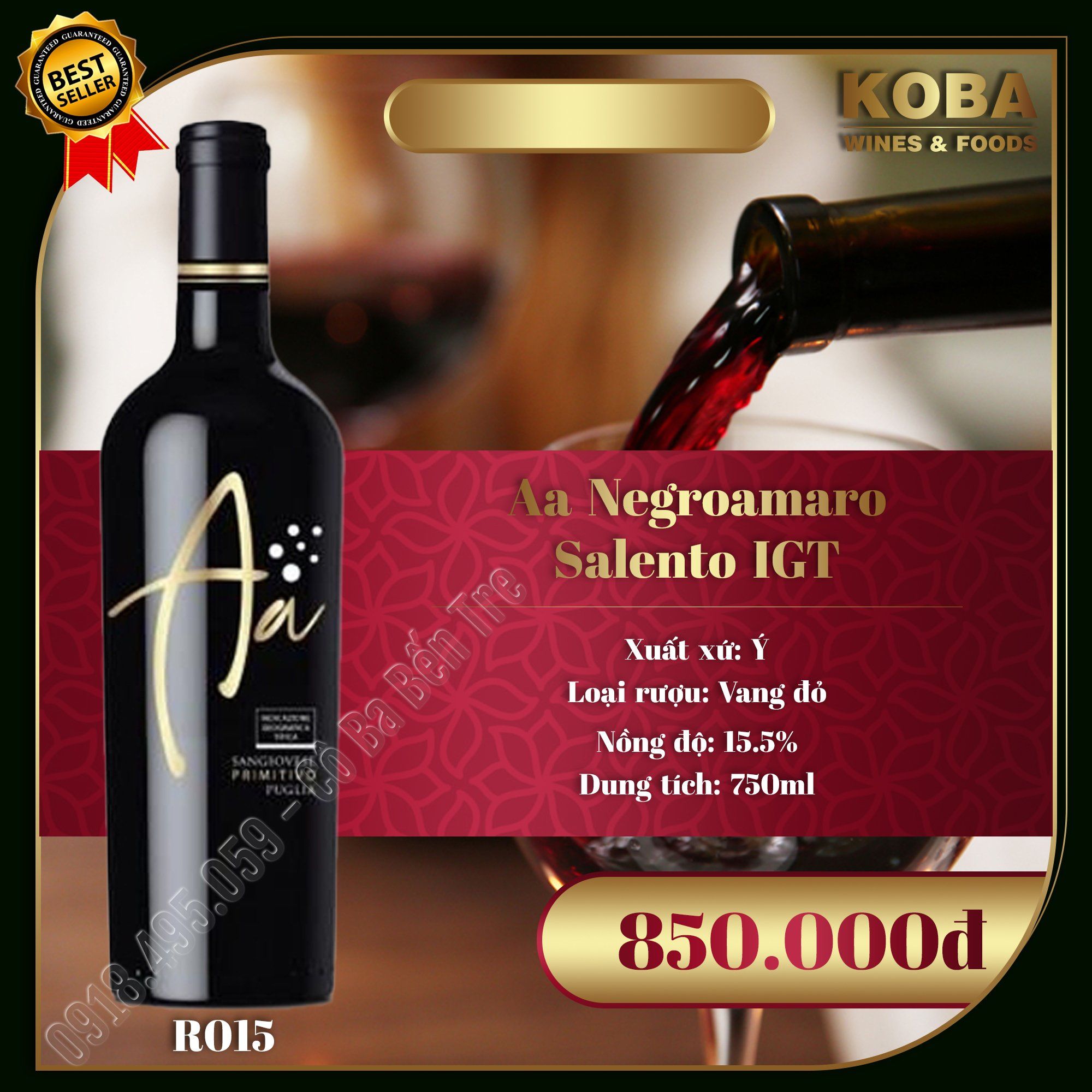 Rượu Vang Đỏ Ý - Aa Negroamaro Salento IGT - 15.5 độ