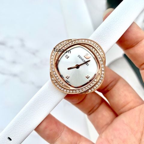 Đồng hồ nữ Swarovski dây da mặt vuông viền full đá hàng siêu cấp ms01