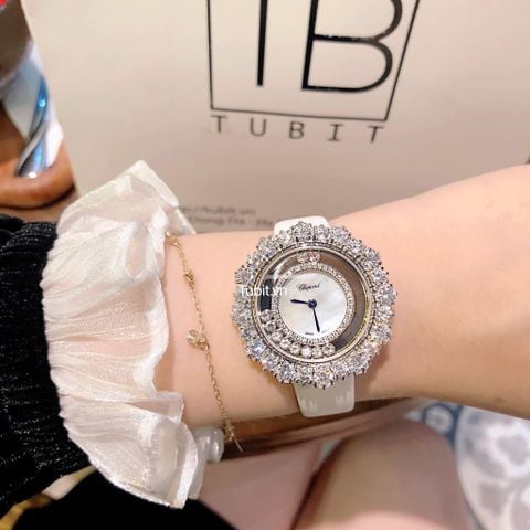 Đồng hồ nữ dây da trắng full đá hàng siêu cấp CP01