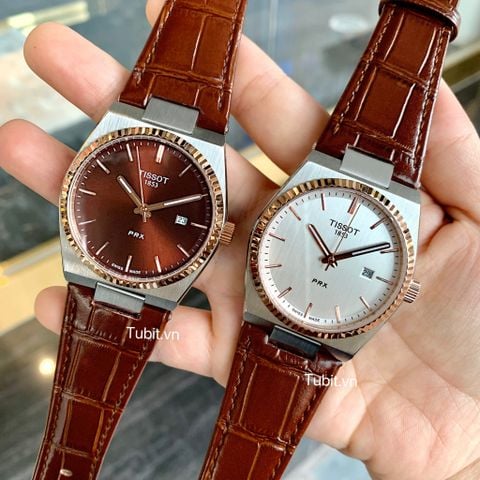 Đồng hồ Tissot PRX 1853 T931.407.41.291.00 SG máy pin , dây da , viền Rose khía RL F1:1
