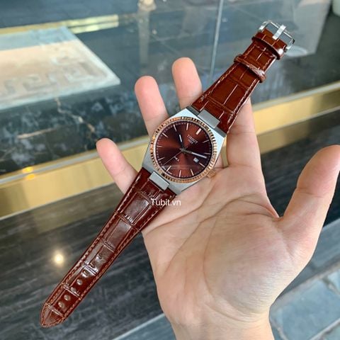 Đồng hồ Tissot PRX 1853 T931.407.41.291.00 SG máy pin , dây da , viền Rose khía RL F1:1