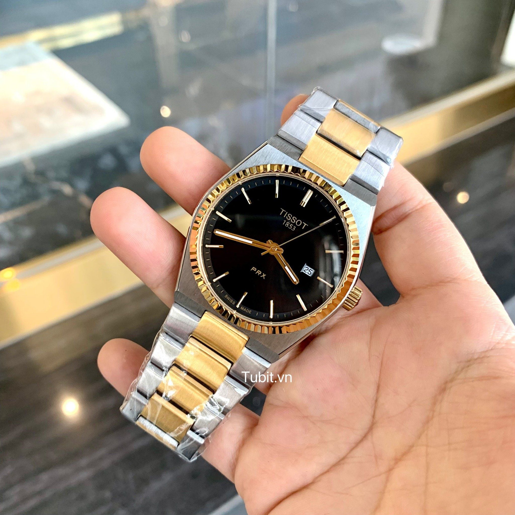 Đồng hồ Tissot PRX 1853 T931.407.41.041.00 /1a SG máy pin , dây thép , viền gold khía RL F1:1