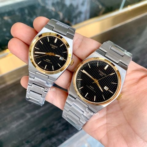Đồng hồ cặp đôi Tissot PRX Powermatic80 T137.407.11.041.00 SG bản máy pin , dây thép , mặt đen viền gold F1:1