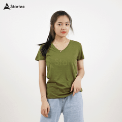 Áo thun trơn Unisex cổ tim – Rêu