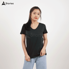 Áo thun trơn Unisex cổ tim – Đen