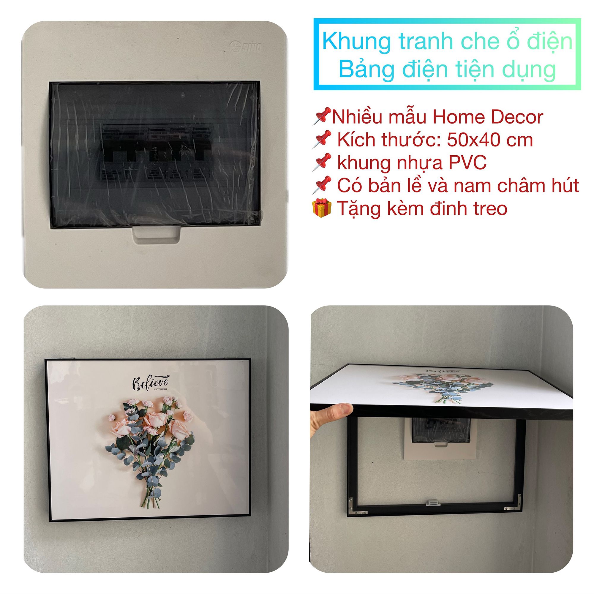 Khung tranh che bảng điện, tủ điện sang trọng che aptomat bảng điện