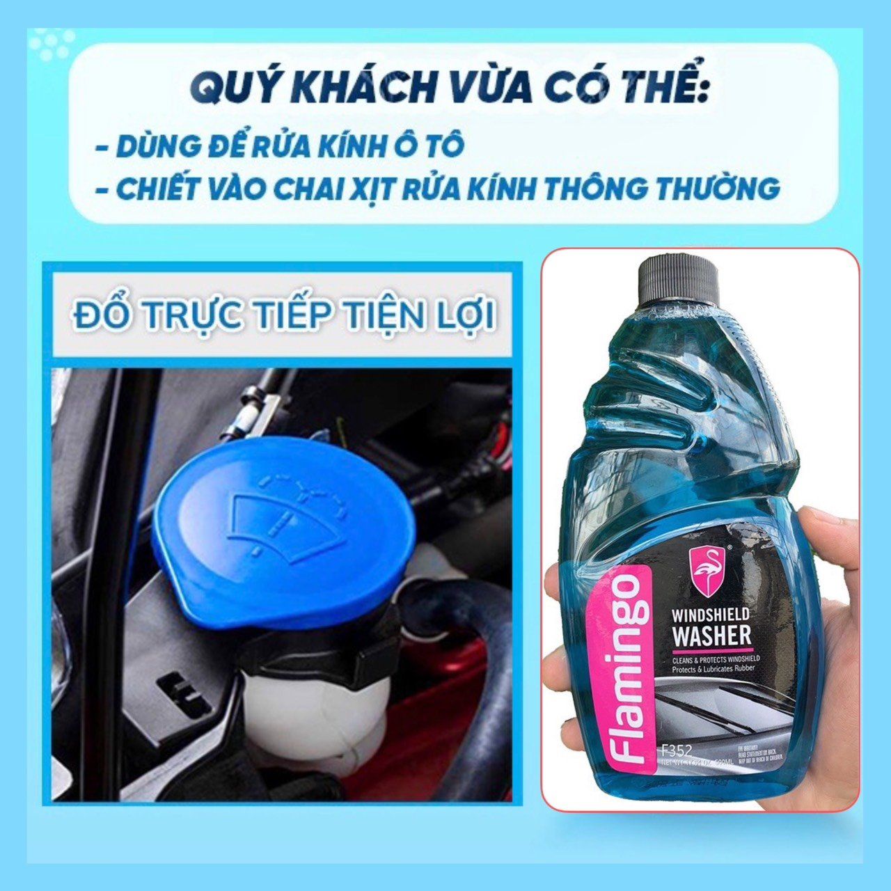 Nước rửa kính xe ô tô đậm đặc Flamingo Windshield Washer (F352) 500ml