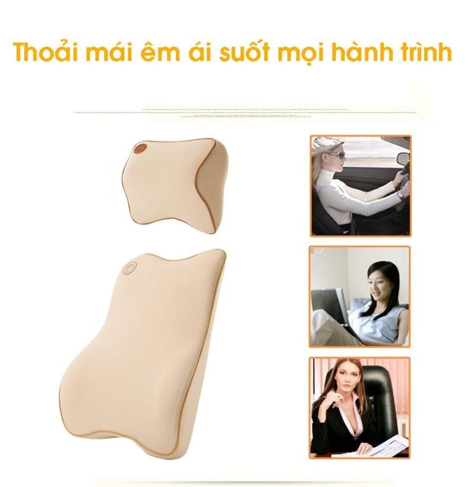 Gối tựa lưng gối tựa đầu cao su non vải nỉ chống mỏi thoáng khí lái xe