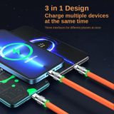 Dây Cáp Sạc Nhanh 3 Đầu 120w Hỗ Trợ Sạc Nhanh 3 Trong 1, Chất Liệu Silicon và Hợp Kim Kẽm Siều Bền
