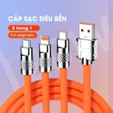 Dây Cáp Sạc Nhanh 3 Đầu 120w Hỗ Trợ Sạc Nhanh 3 Trong 1, Chất Liệu Silicon và Hợp Kim Kẽm Siều Bền