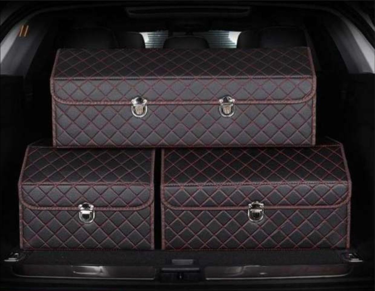 Thùng đựng đồ đa năng cốp sau ô tô bọc da cao cấp , có nắp gấp, gọn gàng , chứa được nhiều đồ