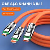 Dây Cáp Sạc Nhanh 3 Trong 1, Siêu Bền dài 2 mét, Siêu Nhanh Cổng Micro USB Type C Bằng Silicone
