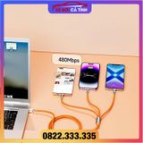 Cáp Sạc Nhanh 3 Đầu Cá Voi 120w Hỗ Trợ Sạc Nhanh 3 Trong 1, Chất Liệu Silicon và Hợp Kim Kẽm Siều Bền