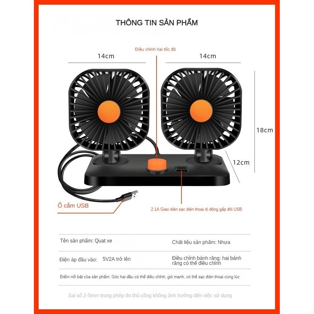 Quạt Đôi Mini ô tô