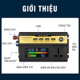 Bộ kích nguồn điện inverter 12V lên 220V công suất 800 W 2000W Sin chuẩn (Đồng hồ hiển thị công suất và điện áp)