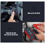 Bộ kích điện đề nổ bình ắc quy 12v cứu hộ ô tô xe máy công suất lớn kiêm sạc dự phòng, đèn Led trắng, xanh đỏ cứu hộ