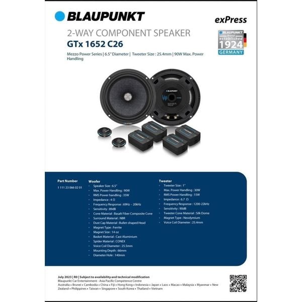 Loa cánh 2 way Blaupunkt GTX 1652 C26  2-way component Speakers