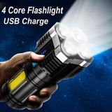 Đèn Pin, Đèn Pin Led Cob Mini 4 Bóng Sạc USB Đèn Pin Cầm Tay Siêu Sáng, Nhiều Chế Độ, Có Đèn Led Hông Du Lịch Tiện Dụng