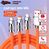 Dây Cáp Sạc Nhanh 3 Trong 1, Siêu Bền dài 2 mét, Siêu Nhanh Cổng Micro USB Type C Bằng Silicone