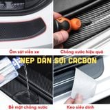 Combo 4 Miếng dán da cabon 3D trang trí loại tốt nẹp bước chân cửa sẵn keo 3M bóc dính dán bậc cửa vân da carbon