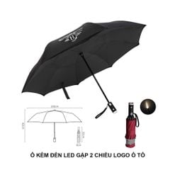 Ô dù thời trang tự động 2 chiều một nút bấm chống tia UV có đèn LED xoay 10 nan logo xe hơi cao cấp