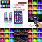<NEWTREND> Bộ 2 đèn Led T10 RGB 16 màu kèm Remote điều khiển 6 SMD 5050 lắp đèn led demi,biển số, cốp sau