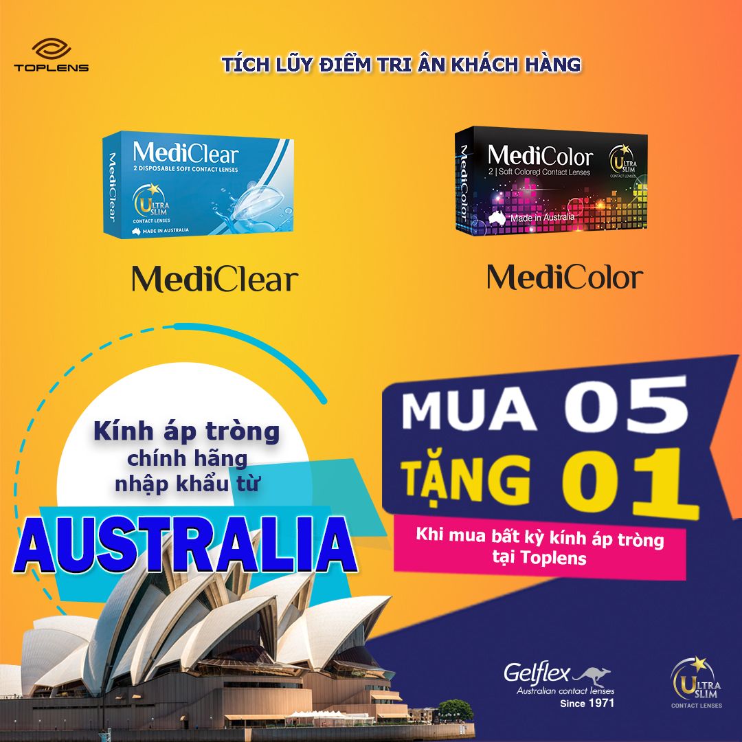 [Mua 05 Tặng 01] Kính Áp Tròng Australia (Úc) Cận Thị Không Màu Mediclear 3 Tháng