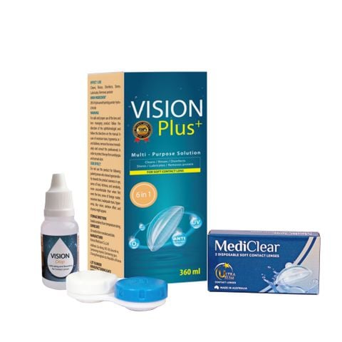  [COMBO Q] Một Cặp Kính Áp Tròng Australia Cận Thị Mediclear 3 Tháng + Nước Ngâm 360 ml + Nhỏ Mắt 