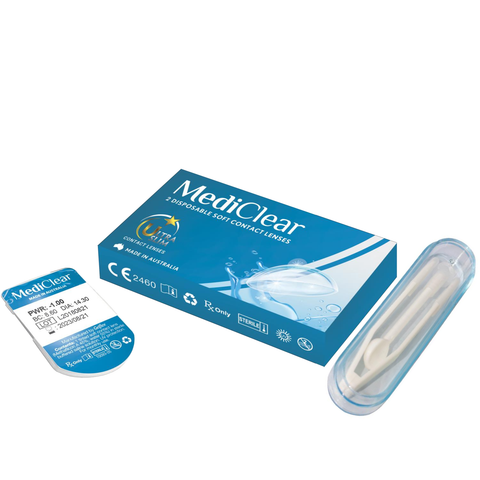  [Một Miếng] Kính Áp Tròng Australia Cận Thị Không Màu Mediclear 3 tháng + Nhíp Đeo Lens (Độ cận từ 1 - 10 độ) 