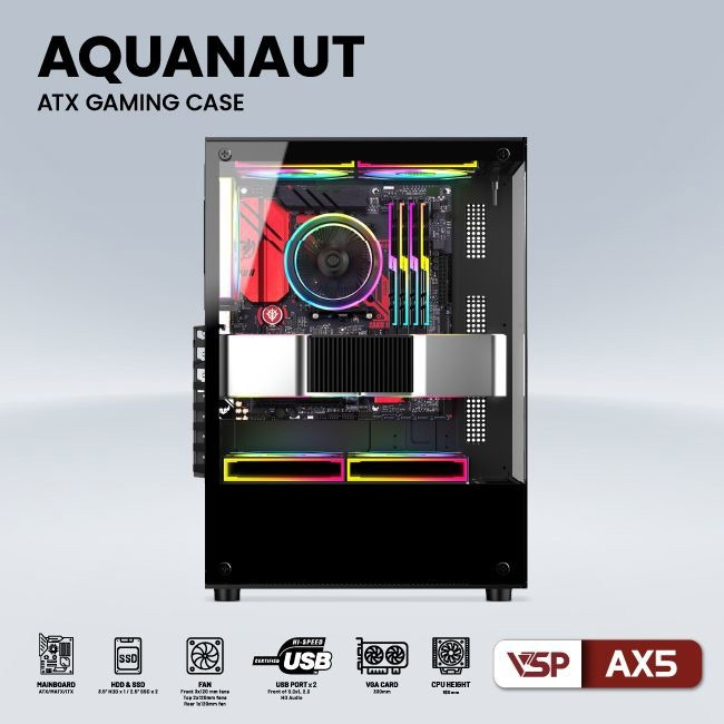 Vỏ Case VSP Aquanaut AX5 Black (Mid Tower, ATX)