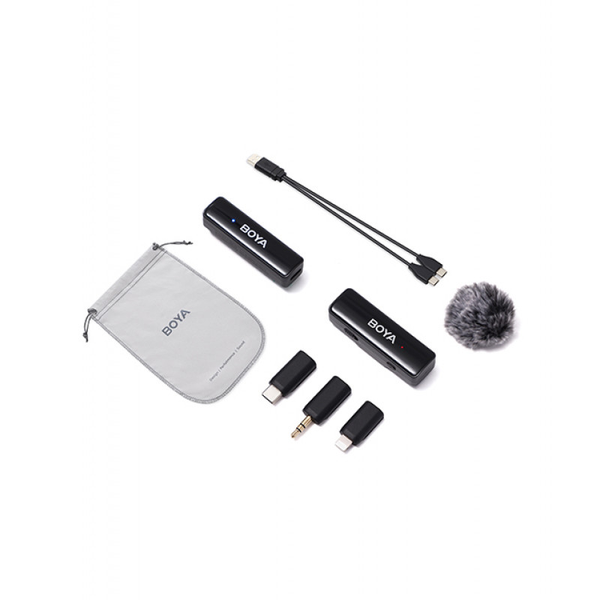 Micro thu âm cài áo BoyaLink A1 Type C/Lightning/3.5mm (1 Mic - 3 jack kết nối - 1 dây sạc)