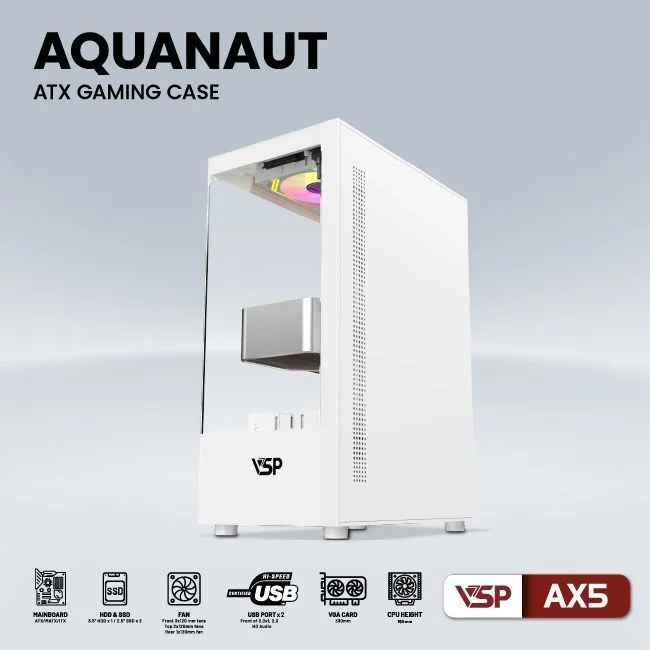 Vỏ Case VSP Aquanaut AX5 White (Mid Tower, ATX)