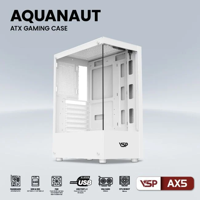 Vỏ Case VSP Aquanaut AX5 White (Mid Tower, ATX)