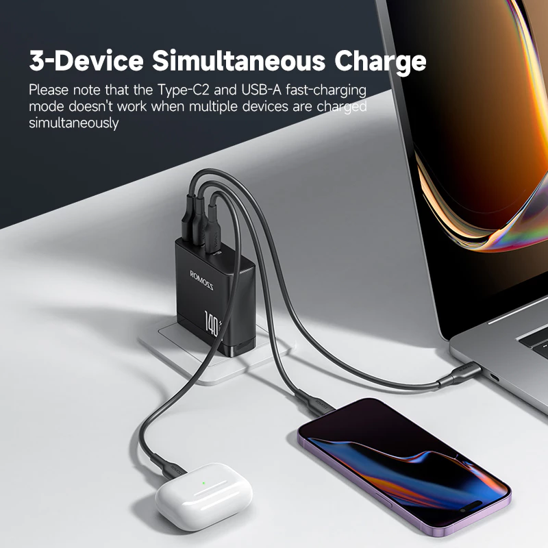 Bộ sạc nhanh Romoss GAN AC140H 140W (2 USB-C + 1 USB-A)