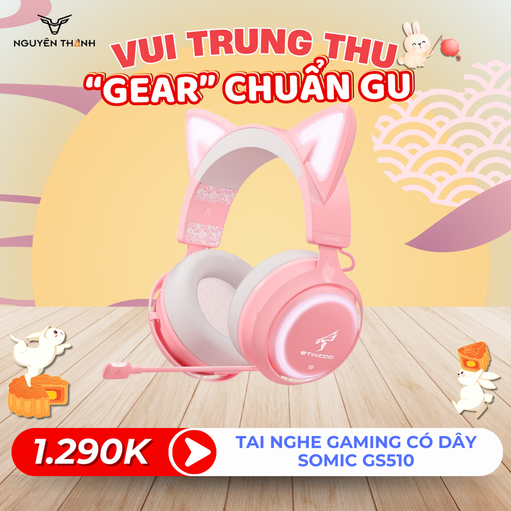Tai Nghe Gaming Không Dây SOMIC GS510PRO (Màu hồng, Tai mèo phát sáng)