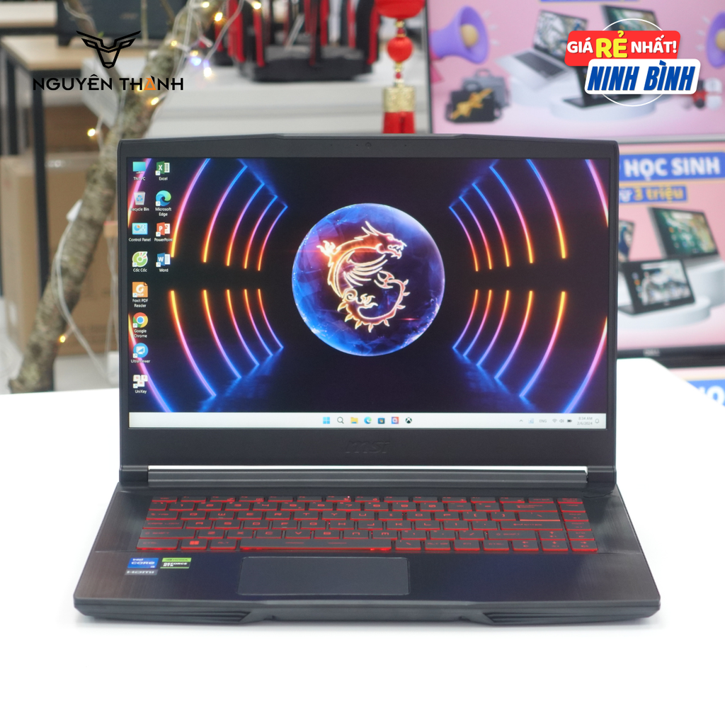 LAPTOP MSI THIN GF63 (Core i7-12650H, RAM 32GB , SSD 1TB, RTX 4060 8GB, 15.6 inch FHD 144Hz , Win 11)