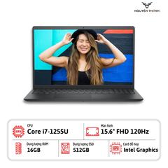 Laptop Dell Inspiron 15 3520 (i7 1255U, RAM 16GB, SSD 512GB, Win11,  Đen, 15.6