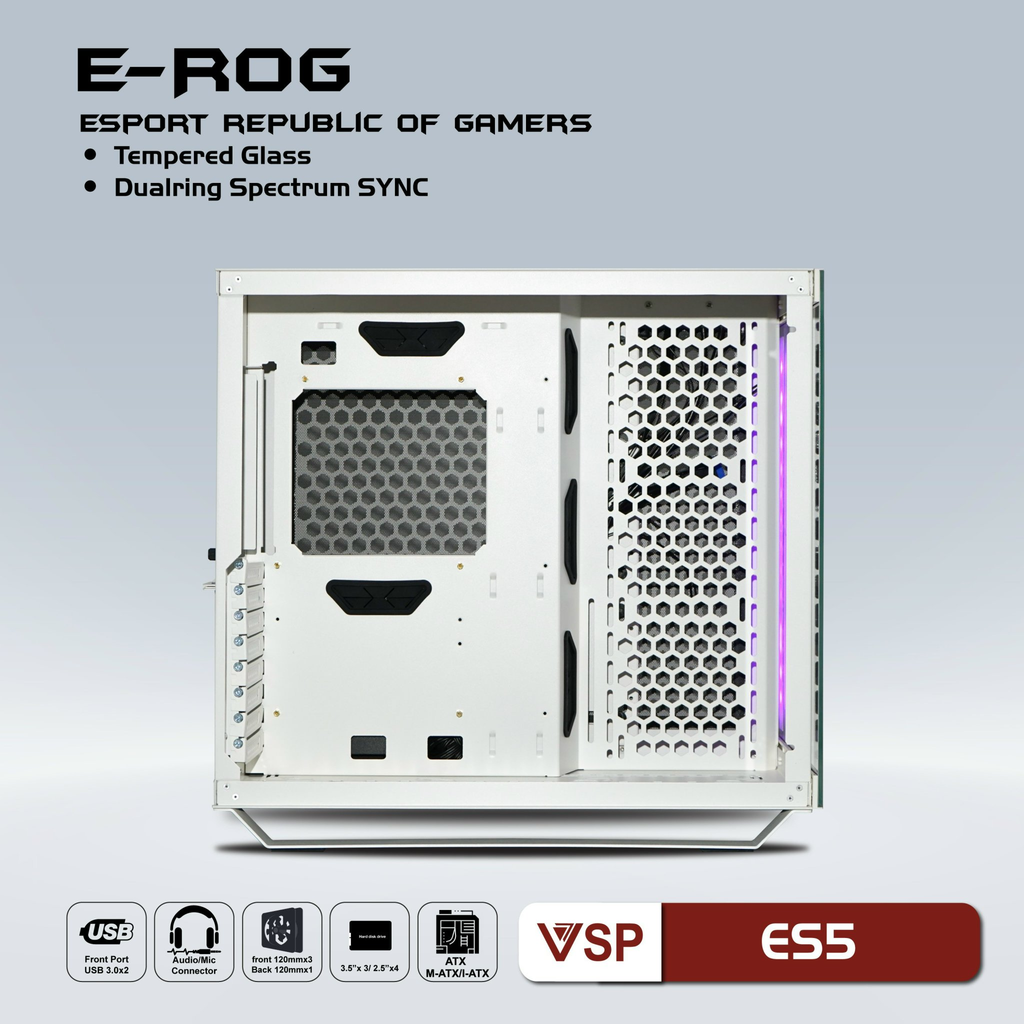 Vỏ Case VSP ESPORT ROG ES5 Gaming (4 Fan) Trắng