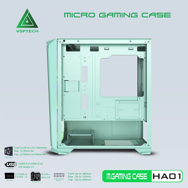 Vỏ Case VSP Gaming HA01 Green (No Fan)