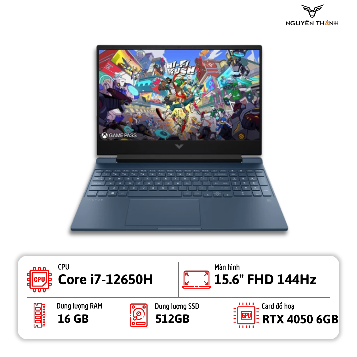 Laptop HP Victus 15-fa1163dx (Core i7-12650H, 16GB RAM, 512GB SSD, RTX 4050 6GB , 15.6