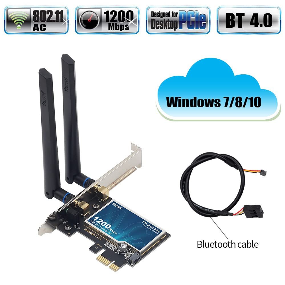 Cạc mạng không dây Fenvi FV-AC1200 PCI-E (Wifi băng tần kép -  Bluetooth - Windows 7/8/10/11)