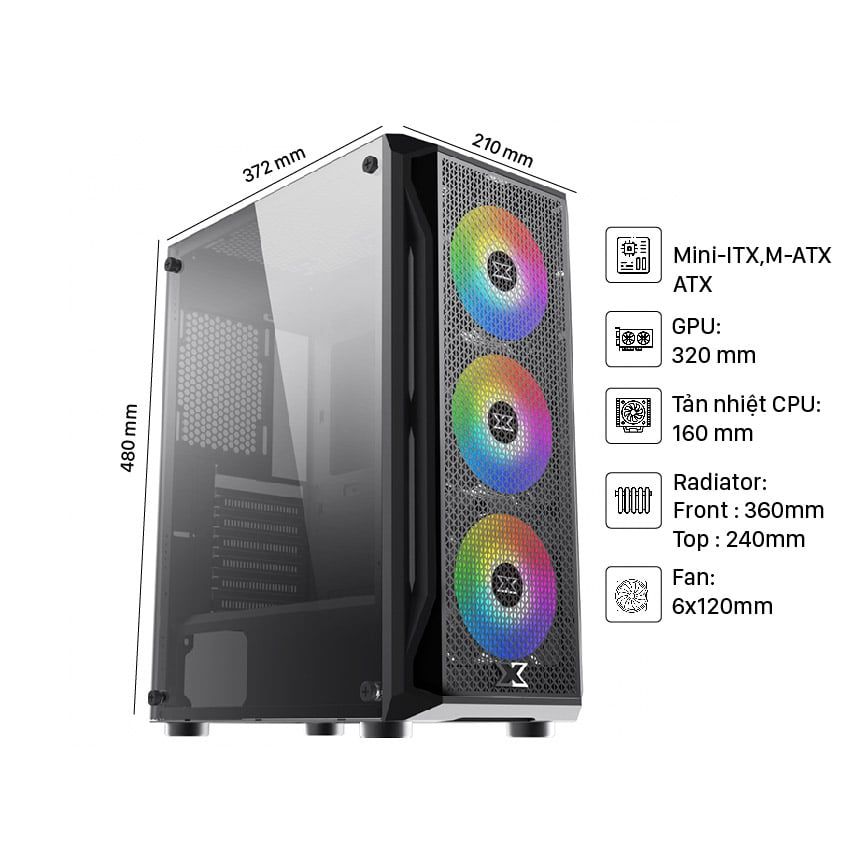 Vỏ Case Xigmatek GAMING X 3F (MidTower/Màu Đen) - tặng 3 fan