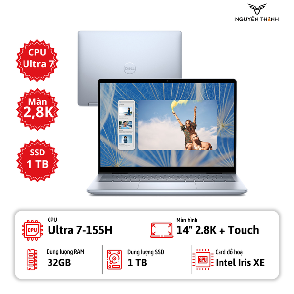 Laptop Dell Inspiron Plus 7440  (Core™ 7 155H, Ram 32GB, SSD 1TB, Intel® Graphics, 14 inch 2.8K, Win 11, Ice Blue)